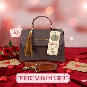 Brown Cognac Sunflower Embossed Tooled Artisan LEATHER Crossbody Handbag Purse